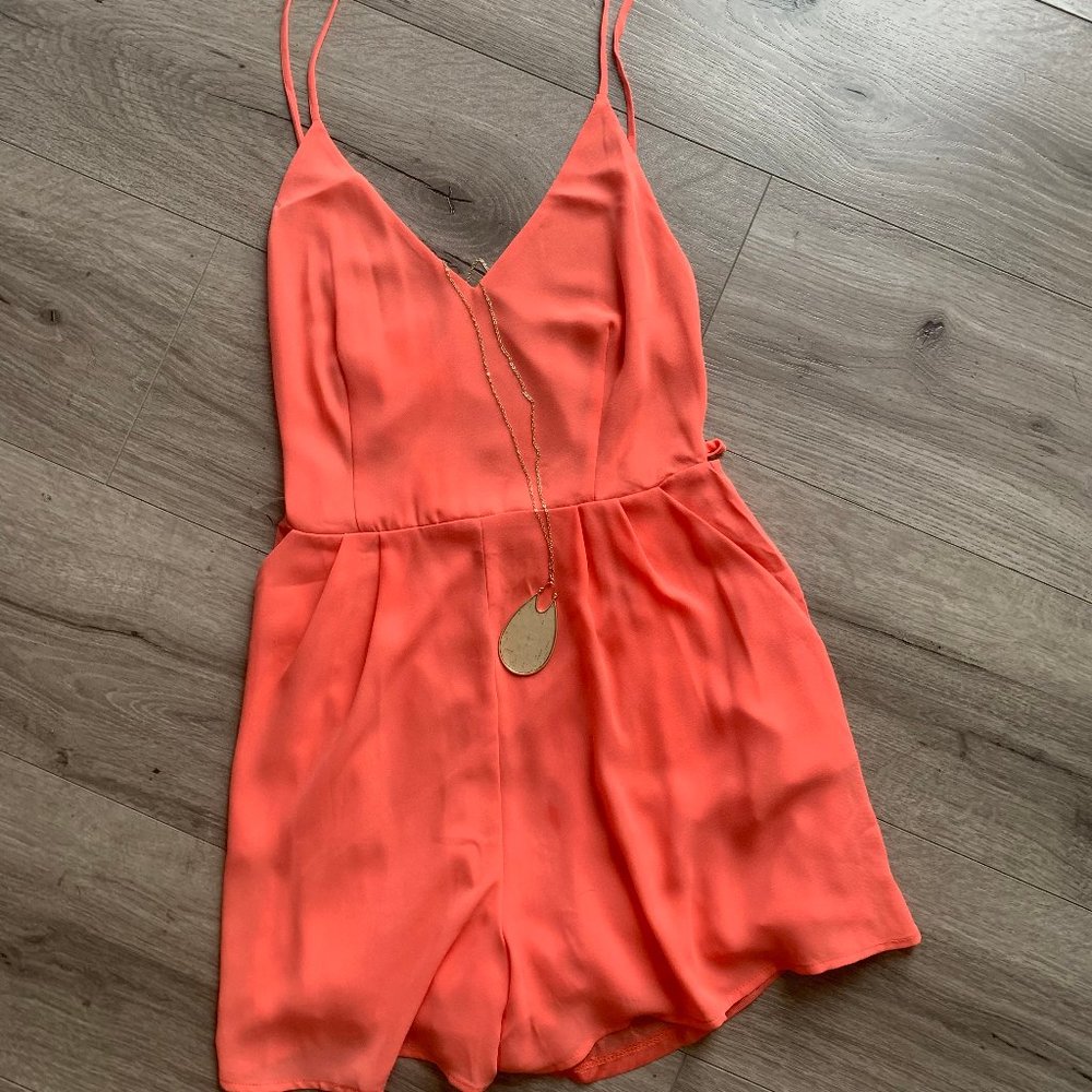 Backless Coral Romper - Picture 2 of 5